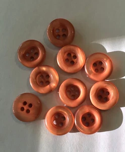 Vintage Pale Irridescent Orange Plastic Buttons Set of 10 - Picture 1 of 1