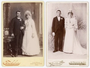 ANTIQUE WEDDING PHOTOS BRIDE AND GROOM MARRIAGE ELEGANT FASHION CABINET CARDS - Picture 1 of 5