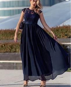 Miusol Women's Formal Floral Lace Evening Party Maxi Dress Navy Blue Large NWT - Picture 1 of 6