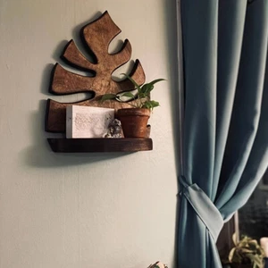Wooden Monstera Shelf Wall Mounted Photo Frame Candle Book Storage For Home * - Afbeelding 1 van 7