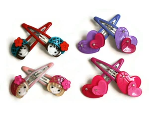 Girls Resin Snap Hair Clips Cute Girl and Heart Design Set of 2 Gift Idea - Picture 1 of 24