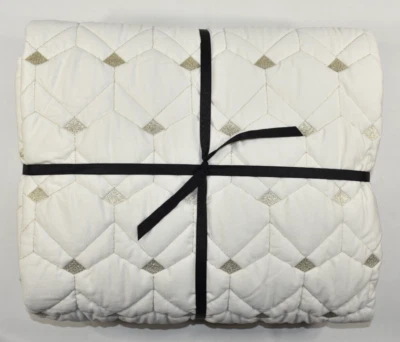 Pottery Barn Modern Kids Coco Quilt Twin White Gold Silver Geometric - Image 1 of 4