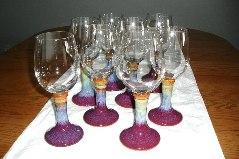 水酒杯,玻璃,陶瓷底部,玻璃上衣,手工编织和涂漆,8  — 第 1/4 张图片