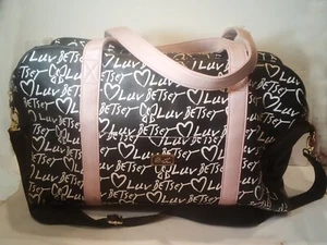 Betsey Johnson Luv Betsy Black Pink White Logo Weekender Duffle Bag - Picture 1 of 10