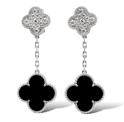 Pendientes VAN CLEEF AND ARPELS Magic Alhambra Diamante y Ónix Negro AUTÉNTICOS Foto 1 de 4