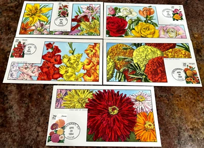 #2829-2823 GARDEN FLOWERS Collins Hand-painted Complete set of 5 FDC Perfect!!! - Image 1 of 4