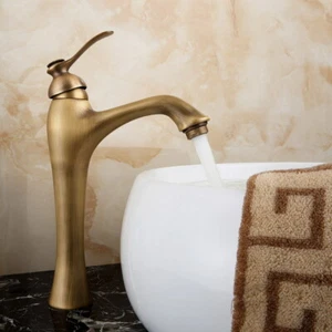 Bathroom Basin Faucet Antique Brass Single Handle Hot And Cold Mixer Tap QD736 - Picture 1 of 6