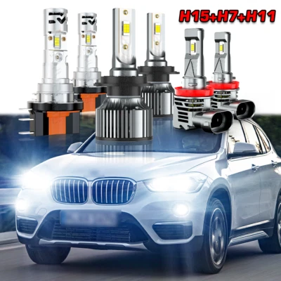 Kit combinado de 6 faros LED blancos 6000K para BMW X1 2014 2015 + faros antiniebla Foto 1 de 4