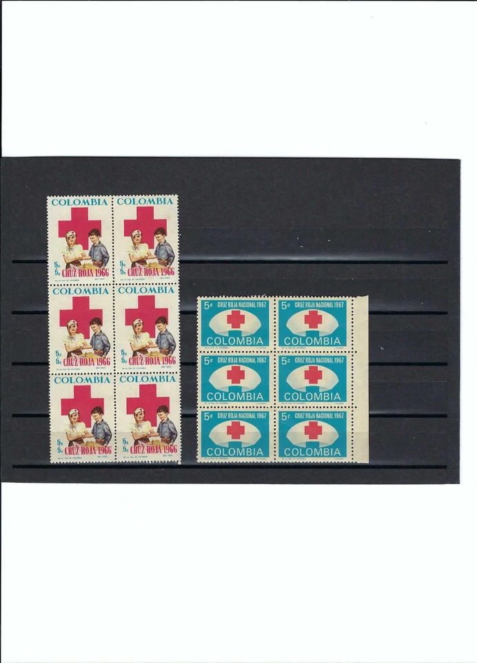 ''GIRL GIVING FIRST AID''-RED CROSS SEMI POSTAL. BKLT OF 6  COLOMBIA 1966-67 - Image 1 of 1