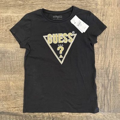 Camiseta GUESS Niñas Manga Corta Lentejuelas Logo Negro Jet Gráfico Talla 14 Foto 1 de 4