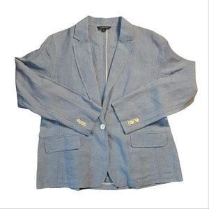 Blazer Costero Preppy Vintage Primavera Chambray Lands End Azul 100% Lino Talla 16 - Imagen 1 de 8