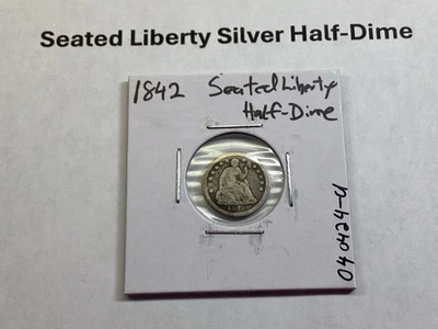 1842 Seated Liberty Silver Half-Dime Type 2 with Stars & Drapery 040424 01re - Image 1 of 4