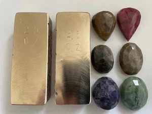 2 Bronzebarren 25 Oz plus 6 Edelsteine 953,5 ct - Bild 1 von 2