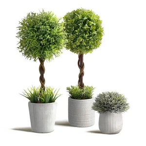 3 Pack Small Fake Plants 14.57 Inch, Small Artificial Boxwood Topiary in Ceme... - Bild 1 von 7