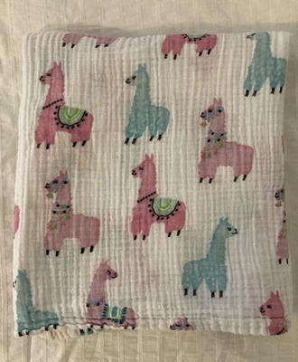 Manta Potery Barn Kids Libby Llama Muselina Orgánica 47x47 Bebé Niña Foto 1 de 4