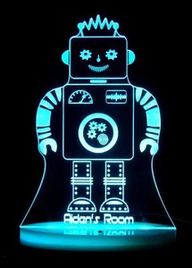 ROBOT PERSONALISED NAME 3D LED Night Light Battery USB Colour Changing Room Lamp - Picture 1 of 17