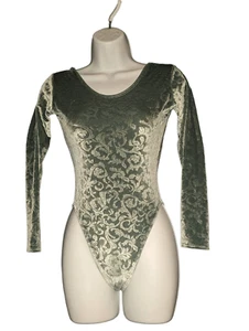 Girls XL Green Velvet Paisley Leotard - Picture 1 of 8