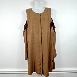 BCBG Maxazria Cold Shoulder Tunic Women's Large Brown Button Up Long Sleeve - Picture 1 of 11