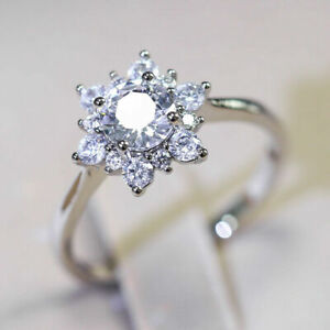 Fashion 925 Silver Ring Snowflake Cubic Zirconia Women Wedding Jewelry Size 6-10