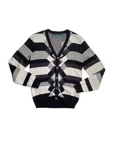 Perry Ellis Mens Button Cardigan Sweater Black Grey White Large - Picture 1 of 1