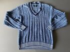 Jantzen Vintage 90S Men Sz M Sweater Blue Cable Knit Vneck Preppy Grandpa Euc