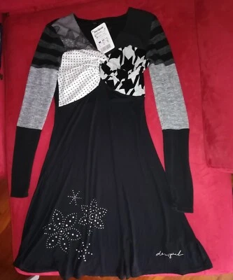 Abito donna Desigual Shirla XS nuovo con etichette nero e grigio - Immagine 1 di 4