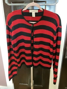 Jones New York Blue/Red Stripe Button Front Cardigan Lambswool Size L - Picture 1 of 4