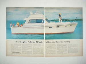 Vintage 60er Jahre Hatteras 41 Fiberglas Yacht Reklame Druck Angeln 2 Seiten - Bild 1 von 2