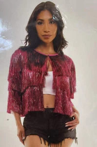 Pink Tinsel Fringe Jacket Women’s S/M - Picture 1 of 4