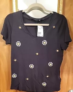 H&M Black Short Sleeve Top w/ Rhinestones Size XS - Picture 1 of 11