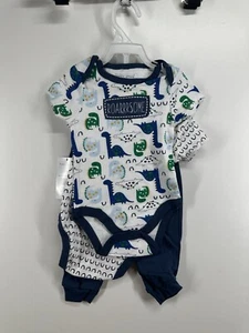 Baby Gear Boys Dino Dinosaur 3Pc Set Bodysuits Pants I Am Big Deal Roarrsome 3-6 - Picture 1 of 7