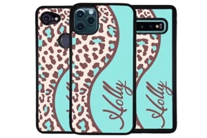 Teal Leopard Skin Curvy Personalized Phone Case for Apple Samsung LG Google - Picture 1 of 7