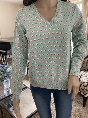 Lands End Pullover V-Neck Sweater Baumwolle Cotton Polka Dots Women's S 6-8  EPC - Image 1 of 4