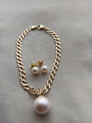 Armband gold 585 und Anhänger  585 und Ohrringe 585 ,(gestempelt) - Bild 1 von 2