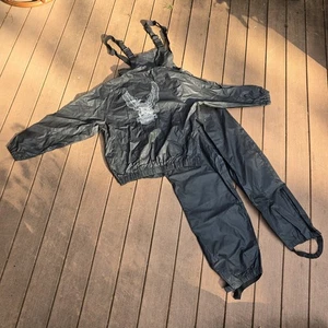 VINTAGE Harley Davidson Rain Suit Adult Size (SMALL) Black Overalls Jacket - Picture 1 of 10