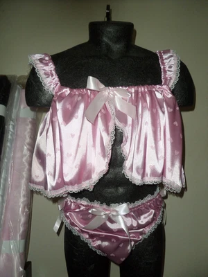 CAMISÓN MUÑECA BEBÉ SATINADO ABDL SISSY rosa + bragas encaje blanco ribete lazos m/l Foto 1 de 3