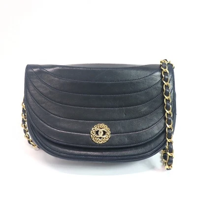 CHANEL Half Moon CC Logo Chain Leather Shoulder Bag Black From JPN 010 6344500 - Image 1 of 4