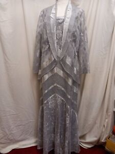 SILVER long DRESS & Sheer Jacket by DAMIANOU, UK size L, Cruise, Wedding