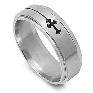 Titanium Stainless Steel Spinning Christian Purity Ring Men 8mm Wedding Band - Picture 1 of 1