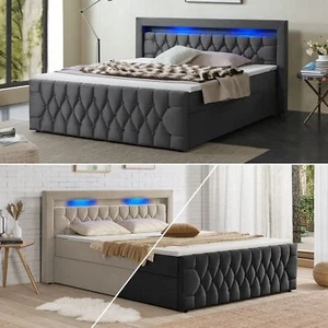 Boxspringbett Bett Bettgestell Matratze Samt Lattenrost Topper LED Juskys® - Bild 1 von 11