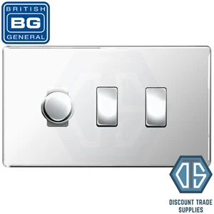 Interruptor de 3 velocidades BG cromado pulido sin tornillos 1x borde de arrastre atenuador LED 2x 1 vía - Imagen 1 de 1