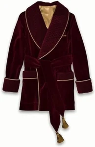 Herren Stepp Smoking Jacken weinrot Samt Smoking Roben Mantel Jacken Dinner - Bild 1 von 4