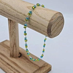Seed Bead Anklet in Baby Blue, Yellow/Green & Clear - Picture 1 of 6