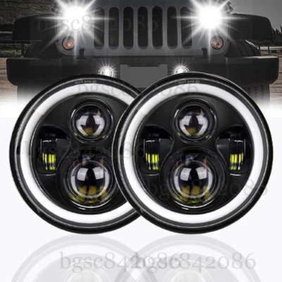 Pair 7'' Round LED Headlights Hi/Lo With Halo DRL For Jeep Wrangler JK TJ LJ CJ - Image 1 of 4
