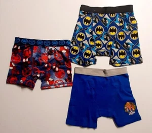 Lot of 3 Boys Boxer size 4 Cartoon Design Cotton Spiderman Batman Jurassic - Picture 1 of 6