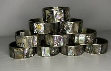10 NAPKIN RINGS Holders VINTAGE MOTHER of PEARL & Abalone Shell Signed  Mexico.