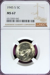 1945 - S NGC MS67 JEFFERSON NICKEL!! #B47546 - Picture 1 of 2