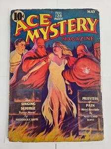 Ace Mystery Pulp Magazine May 1936 "Priestess of Pain" Hooded Menace GGA Cover - Imagen 1 de 9