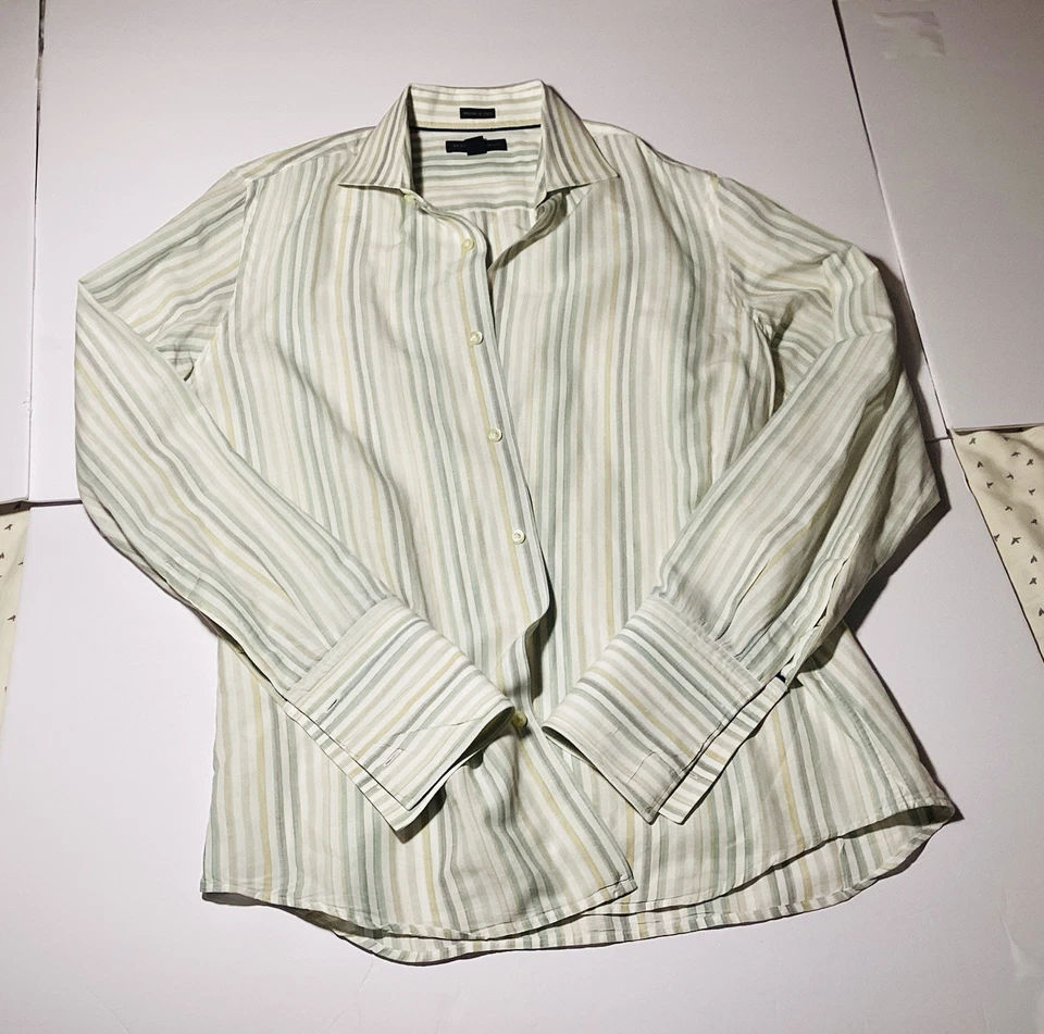 Camisa de vestir a rayas ajustada Banana Republic para hombre M tejida en Italia  Foto 1 de 4