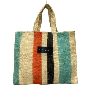 Auth MARNI Flower Cafe Canapa Tote - Beige Light Green Multi Hemp Tote Bag - Picture 1 of 10